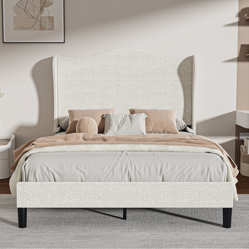Base de lit tapissier à oreilles avec tête de lit grand, Grand lit