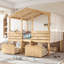 Lit mezzanine double avec escalier et tiroirs de rangement, lit mezzanine bas pour enfant avec toit de maison, structure en bois massif, aucun sommier nécessaire, naturel-131642568-131642571