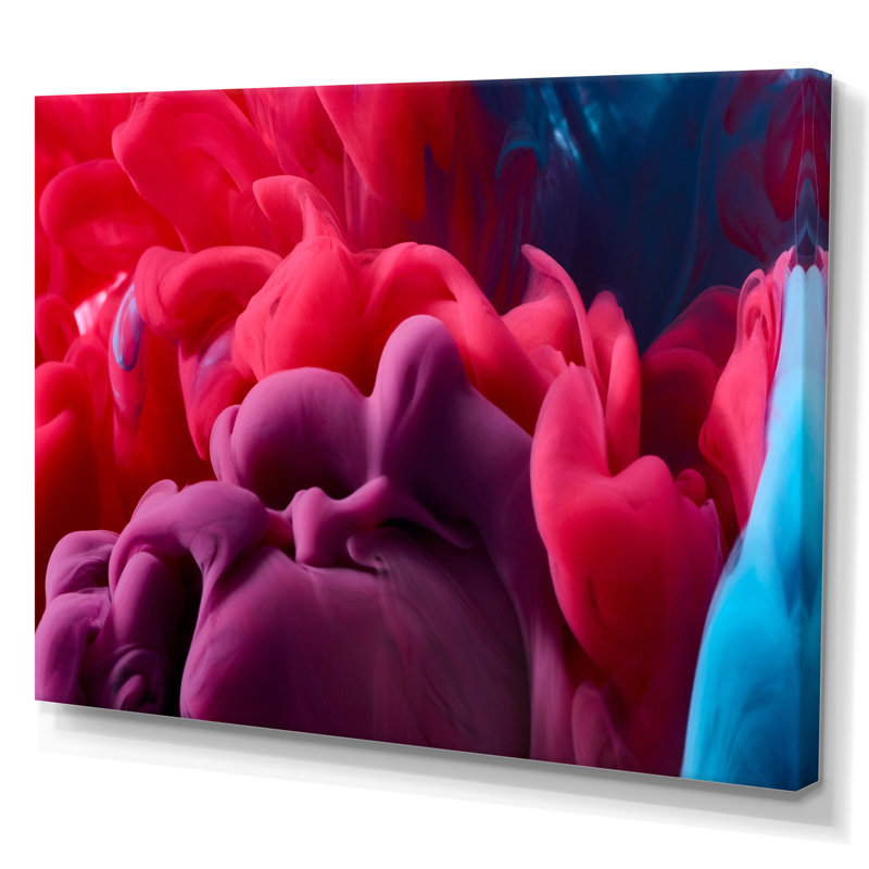 Encre rouge et bleue fluide II - art mural moderne sur toile, H 30 po x l 40 po x P 1,5 po, Toile tendue