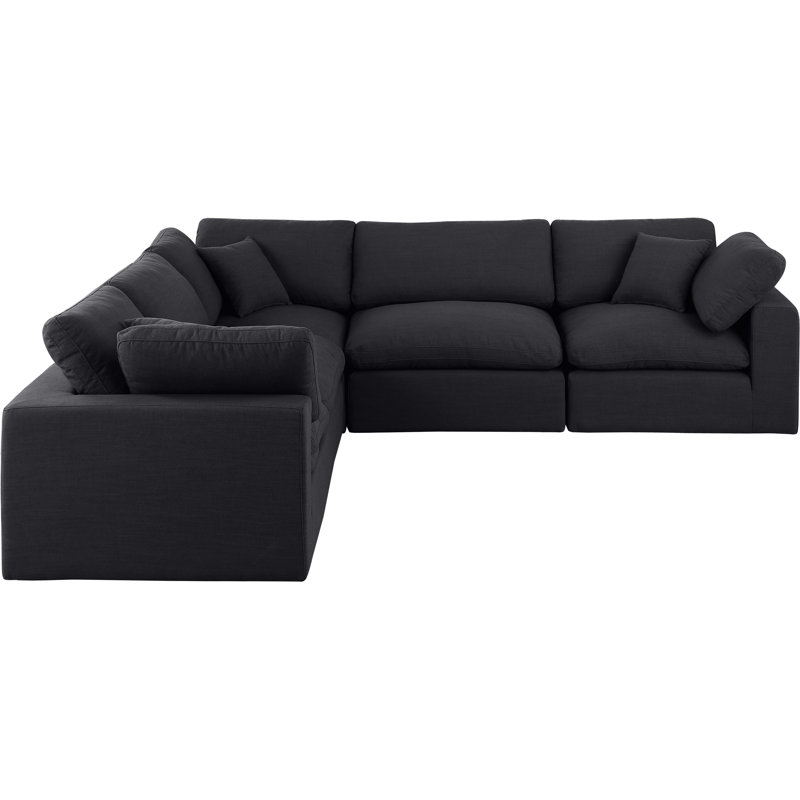 Canapé modulaire 5 pièces rembourré, Tissu texturé en lin noir