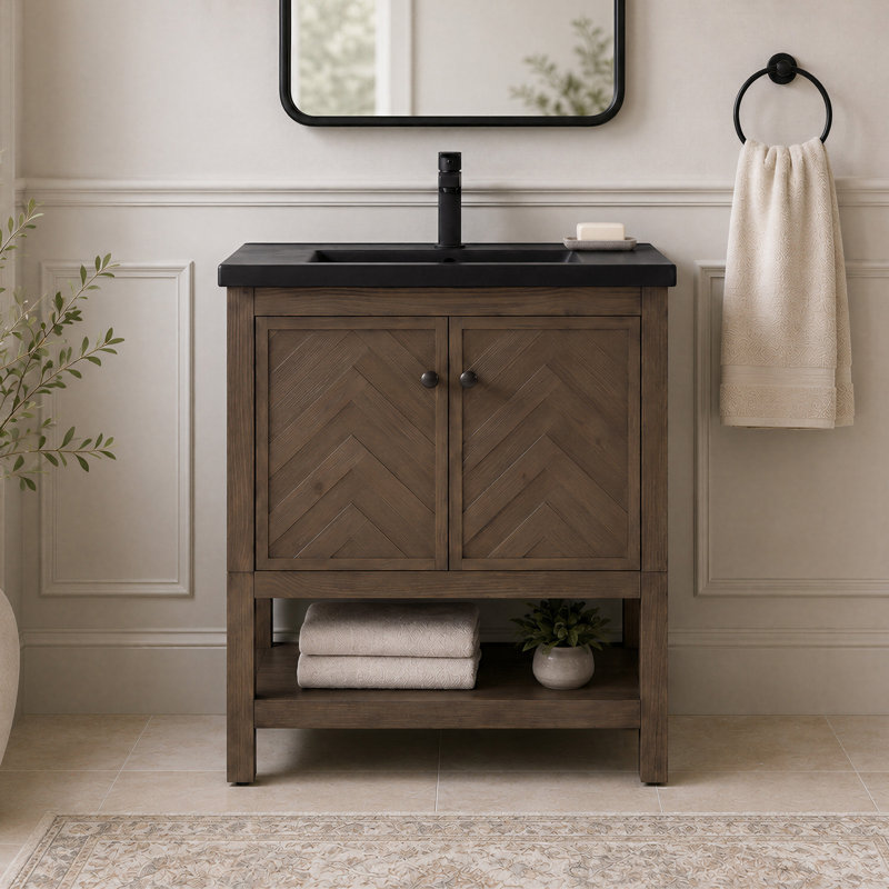 Ensemble de meuble-lavabo simple 30 po Chazden, Cocoa Brown, Cuivre antique, Noir