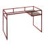 Bureau avec plateau en verre de 5 mm, structure en métal et compartiment de rangement ouvert.