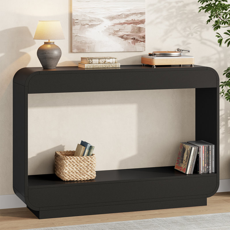 43" Console Table For Entryway With Storage Shelf, Modern Wood Sofa Table Behind Couch, Curved Edge Hallway Table For Living Room, Foyer & Entryway