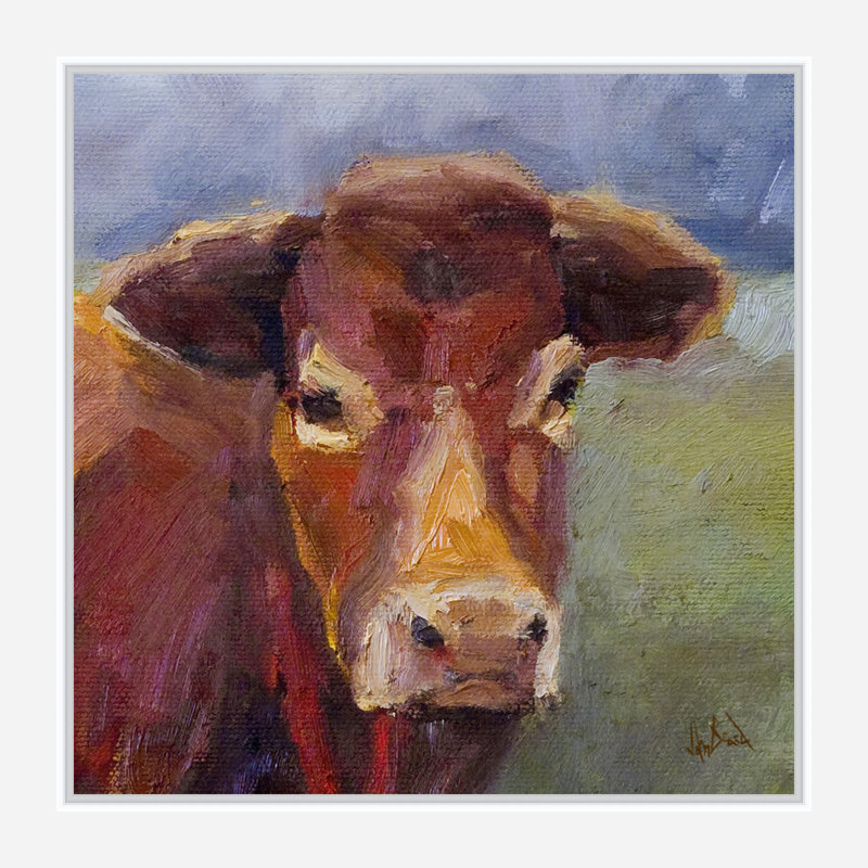 Moo Moo I - Artist Enhanced Canvas Print, White Floater Framed