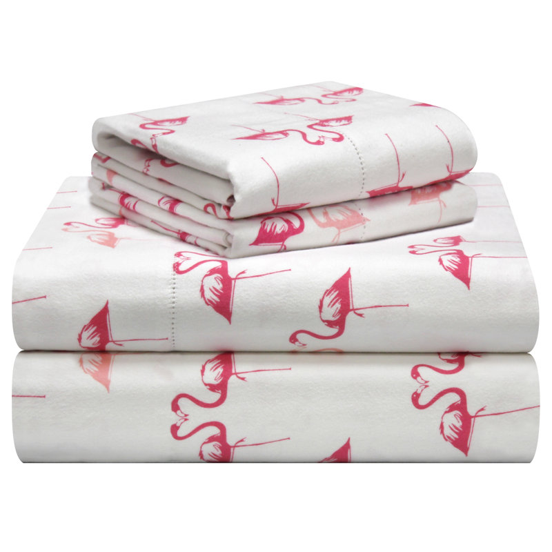 Pointehaven 180 GSM Velvet feel Luxury Flannel Sheet Set , Flamingos, Cal King
