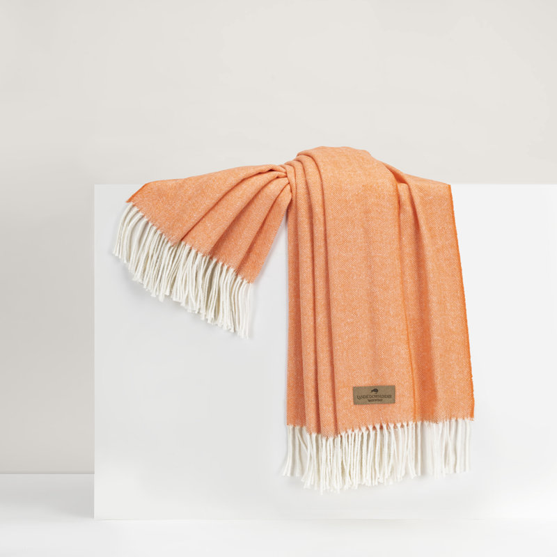 Italian Herringbone Throw Blanket, Papaya