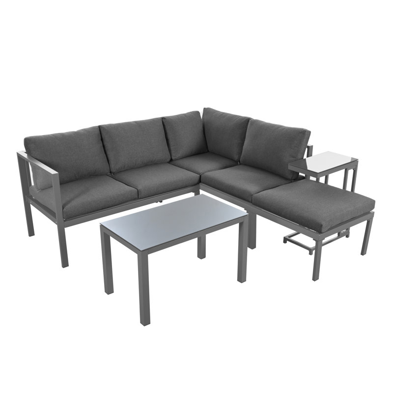 6-8 Seater Garden Furniture Package With A Coffee Table And A Removable Side Table, Grey, Grey