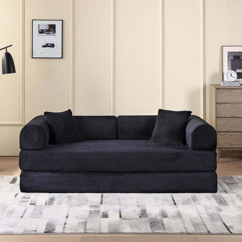 Canapé à compression, canapé-lit convertible au sol avec accoudoirs avec dossier coussiné, canapé-lit futon confortable, causeuse modulaire sans os, tissu en velours côtelé