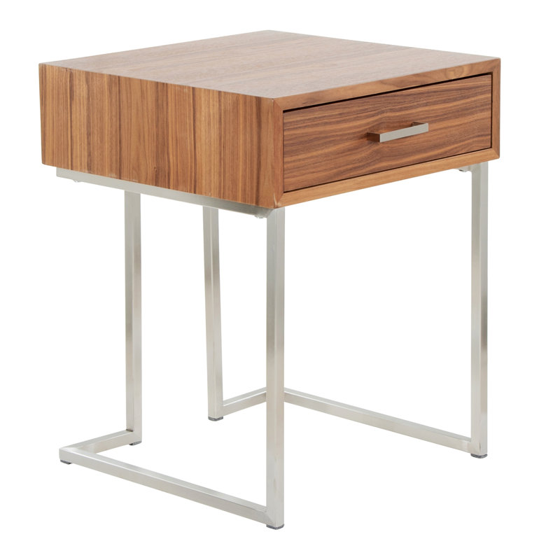 Table de bout romaine contemporaine en bois de noyer et acier inoxydable