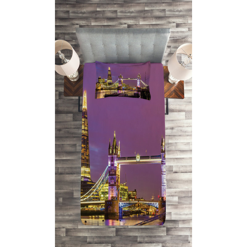 London Eclectic Polyester Coverlet, Twin Bedspread + 1 Sham