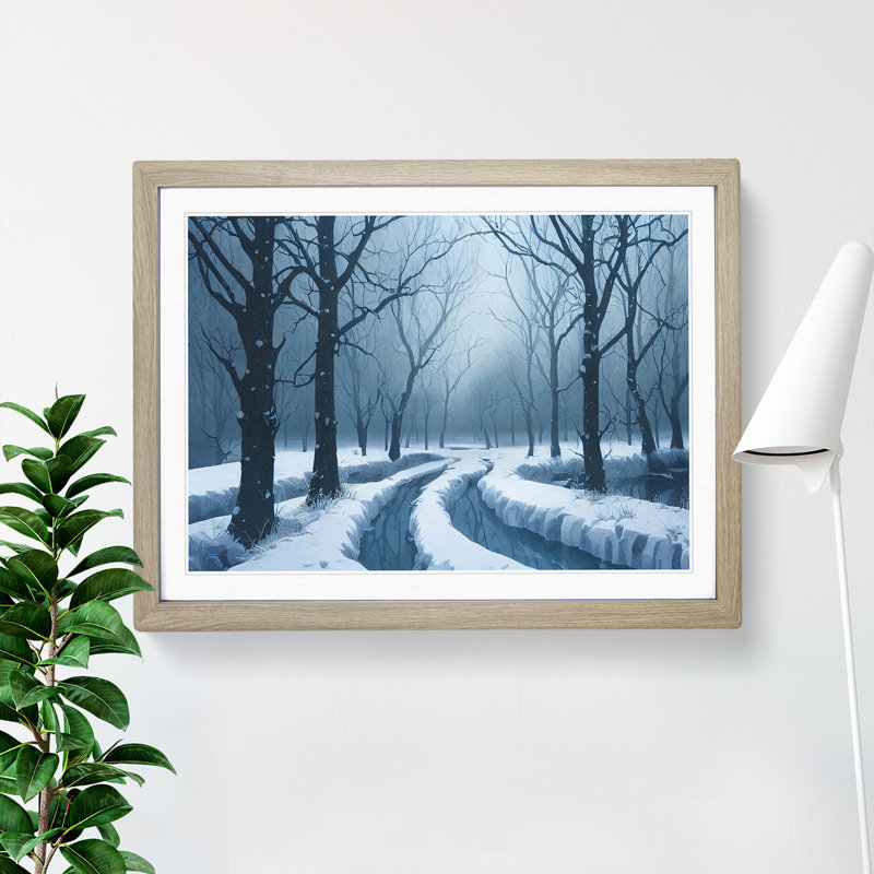 Awesome Winter Forest - Single Picture Frame Print, Oak, 46cm H x 64cm W x 2cm D