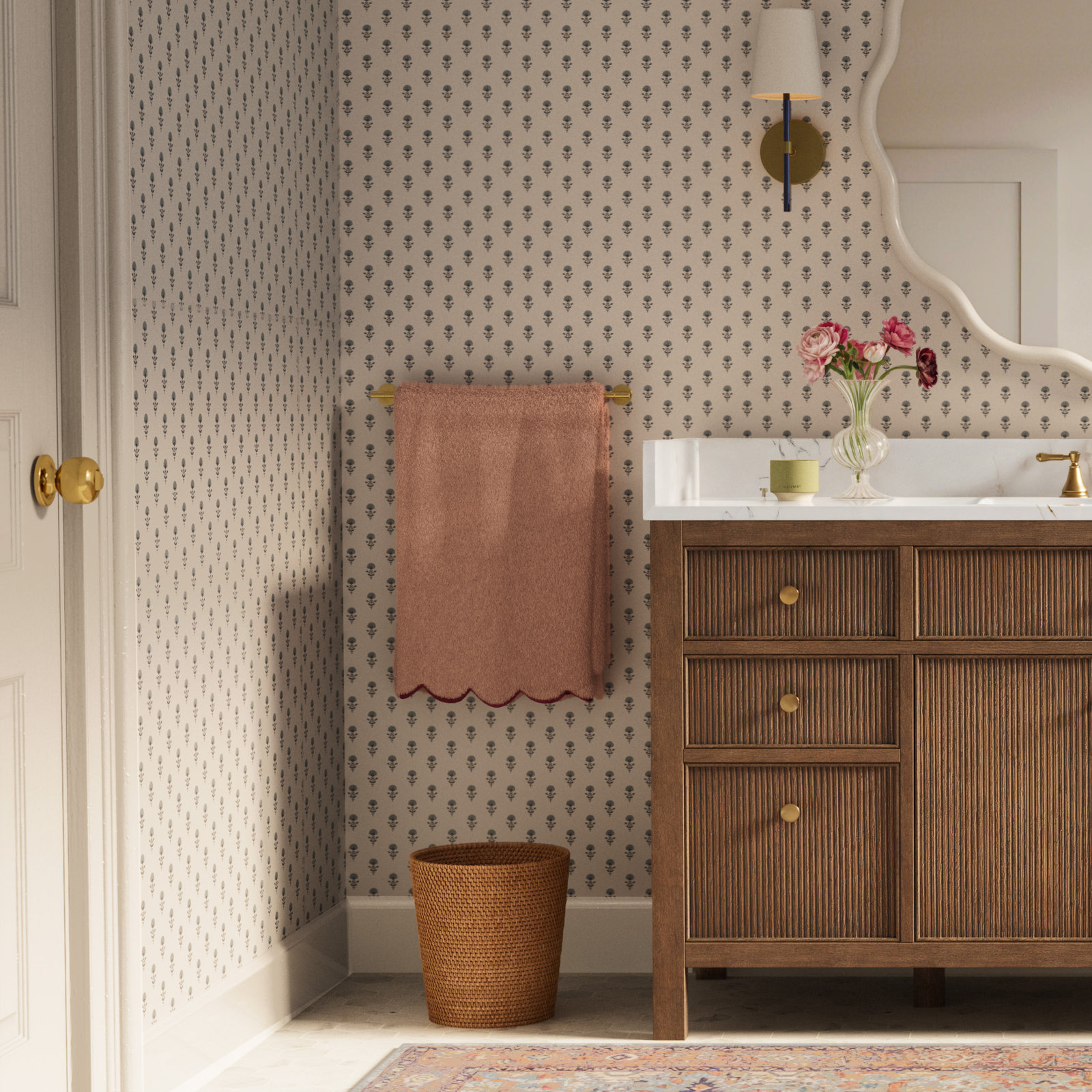 Floral Wallpaper, Blue Heather