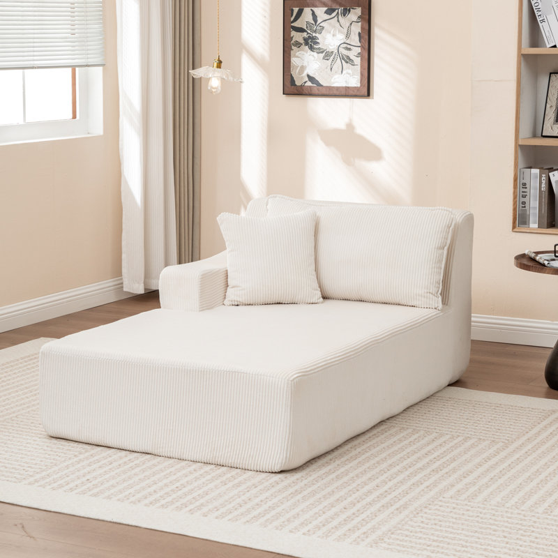 Chaise longue avec accoudoir droit, fabrication entièrement en mousse, mousse haute résilience, sans assemblage, structure beige, velours côtelé, s'adapte à tous les espaces