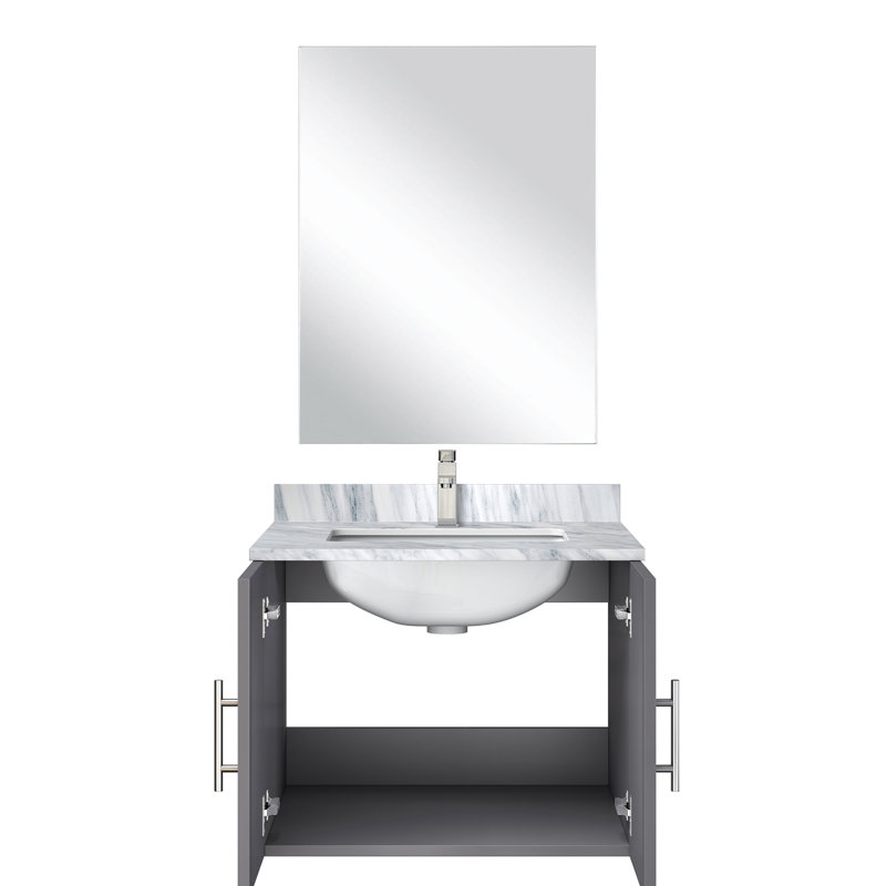 24 po De salle de bain gris foncé avec comptoir en marbre, miroir et robinet - teinté - comptoir de salle de bain, Gris foncé