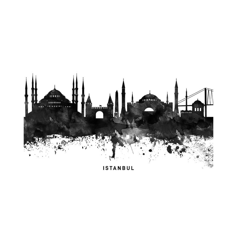 «Istanbul Skyline Black & White» par Walldecoraddict - Toile tendue avec châssis sur toile tendue