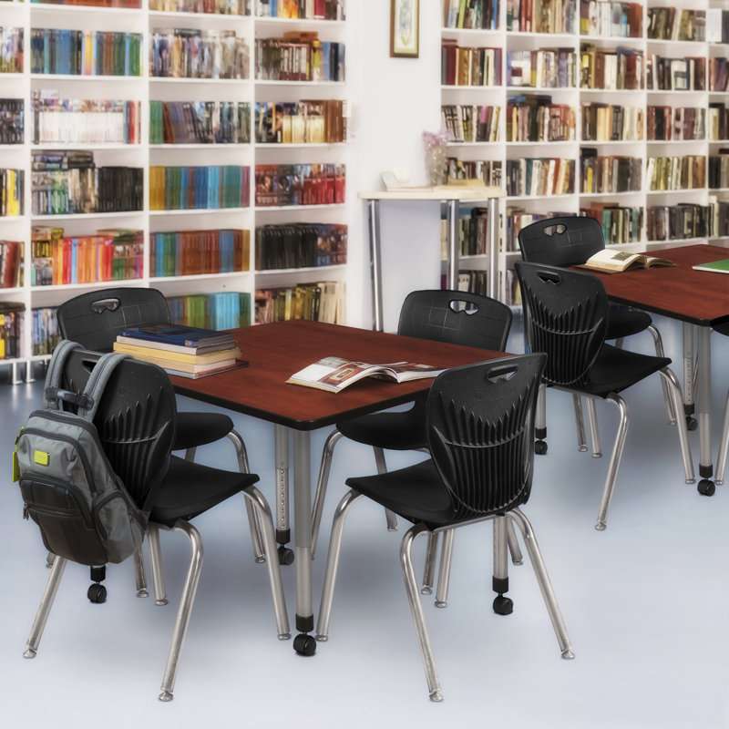 Romig Kee Mobile 36" L Square Breakroom Table and Chair Set, Black, Cherry, 34" H x 42" L x 42" W