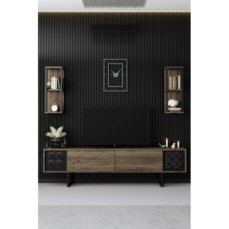 Adheesh Unfinished TV Stand for TVs up to 60", Walnut/Black