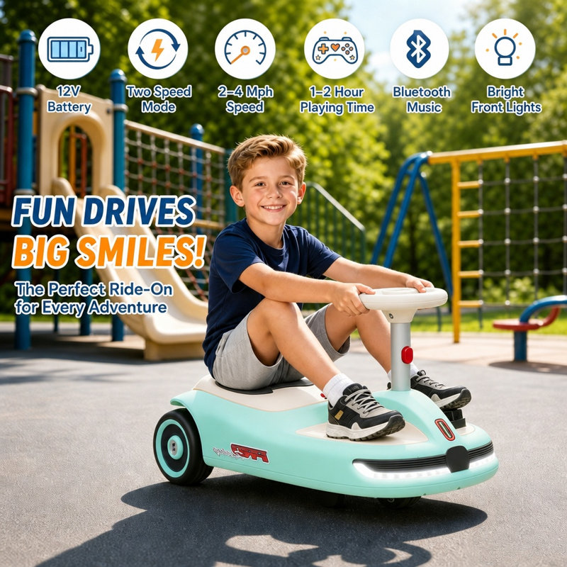 Voiture électrique pour enfant 12V, fonction de vadrouille amovible, musique Bluetooth, boîte de rangement, utilisation intérieure et extérieure, jouet à monter