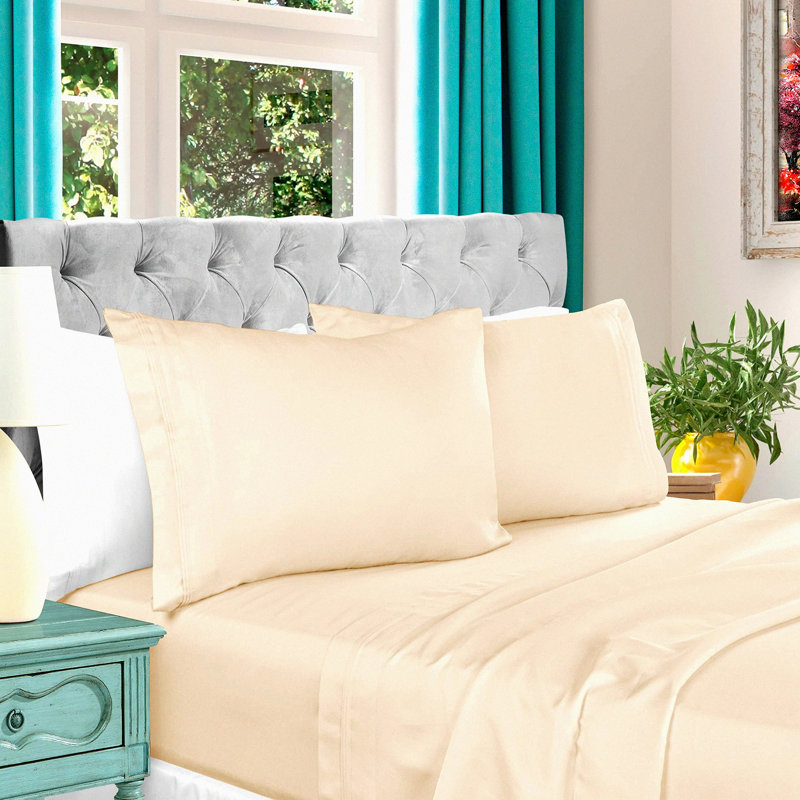 Cotton Percale Sheet Set - Deep Pocket Bedding Bundle with 4 Pieces: 1 Flat Sheet, 1 Fitted Sheet, 2 Pillowcases - Crisp, Cool, Strong Linens