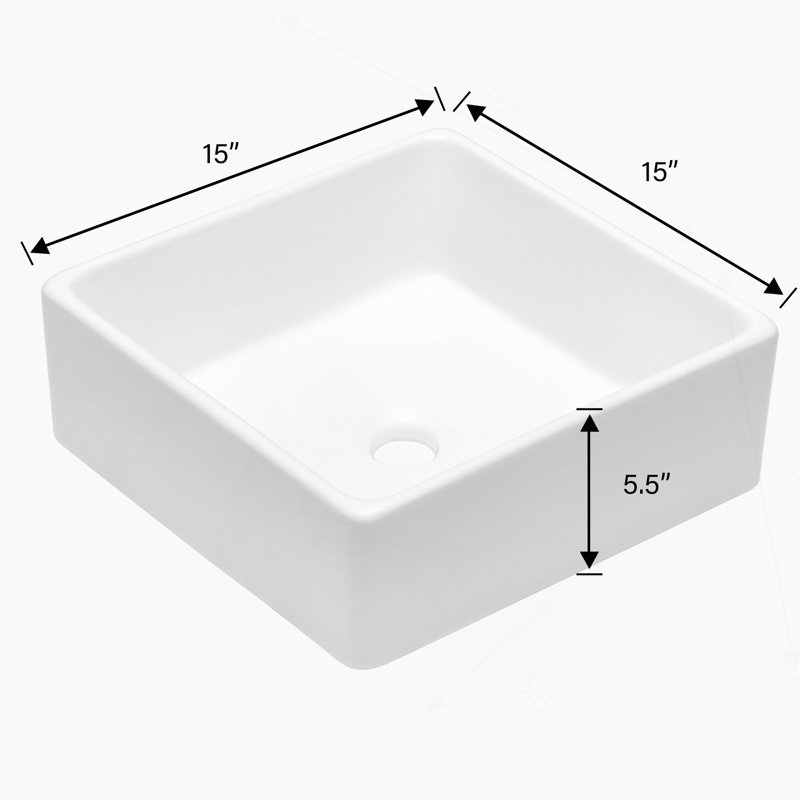 Lavabo de salle de bain carré en céramique blanche 15x15 pouces