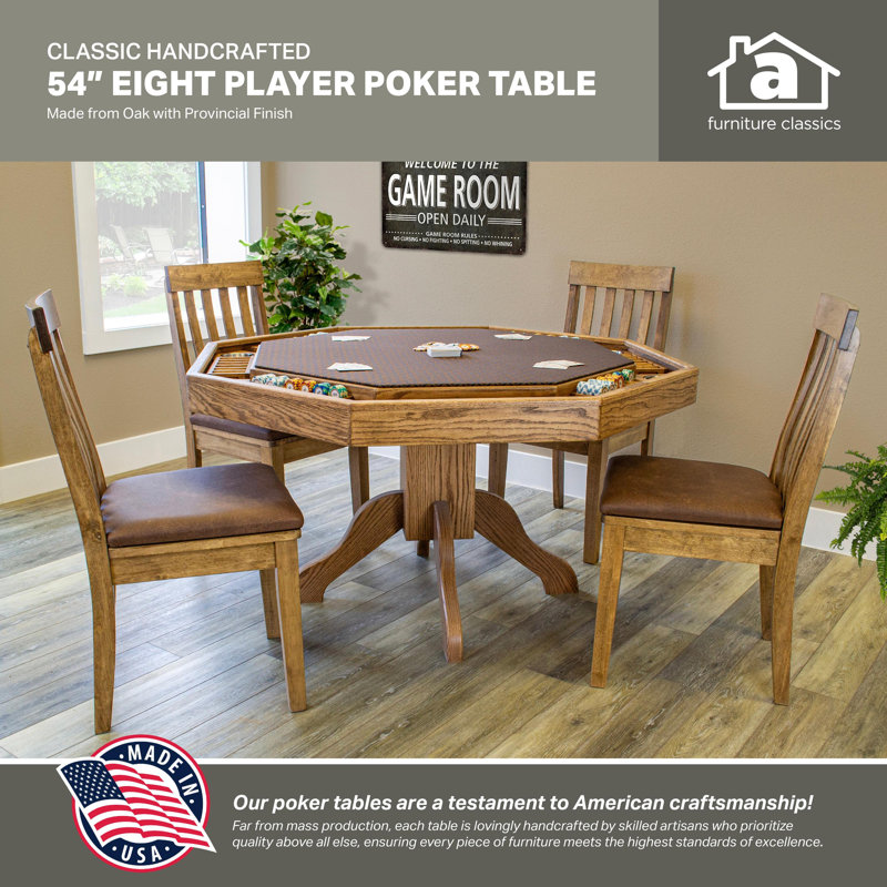 54'' Mocha Oak 8-Player Poker Table with Chip Trays