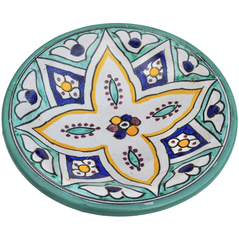 Assiette en céramique de style Mid-Century avec motif floral andalou coloré