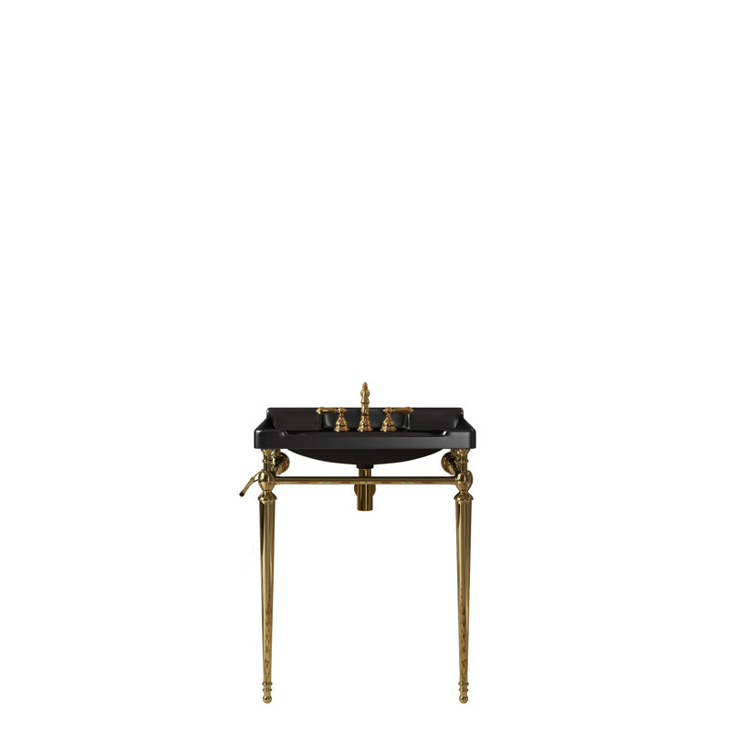 Lavabo de console de salle de bain mural 28 po avec bassin en céramique Vici, pieds en acier inoxydable et barre à serviettes Vici