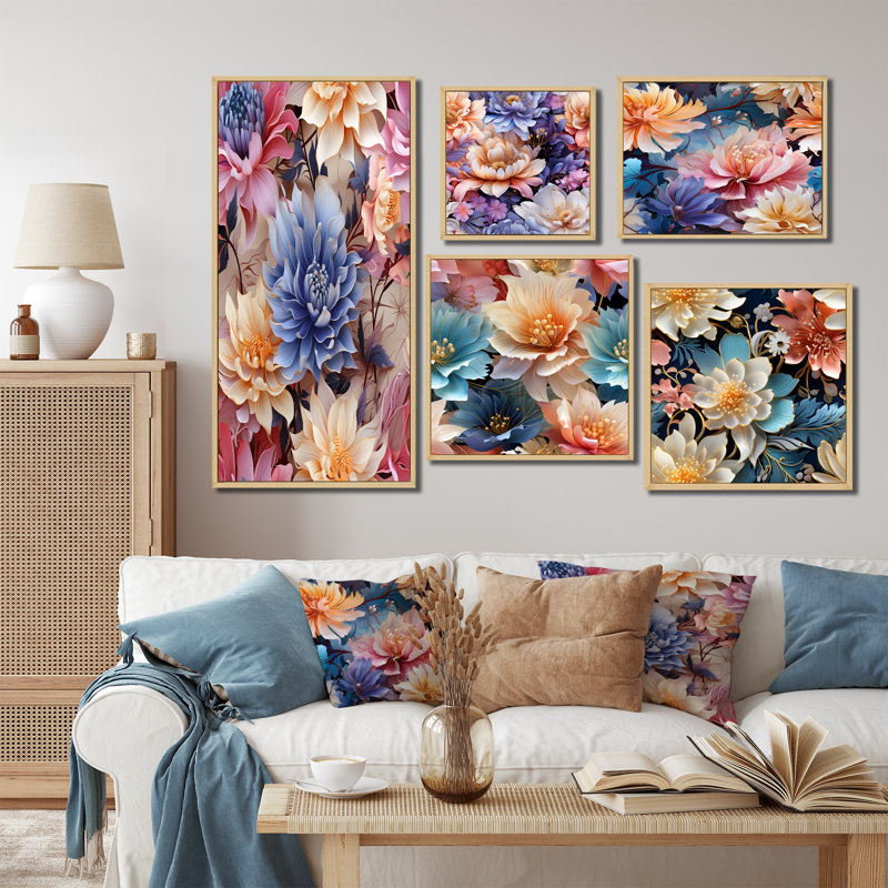 Ison - ensemble de 5 décorations murales florales, Cadre flottant brun