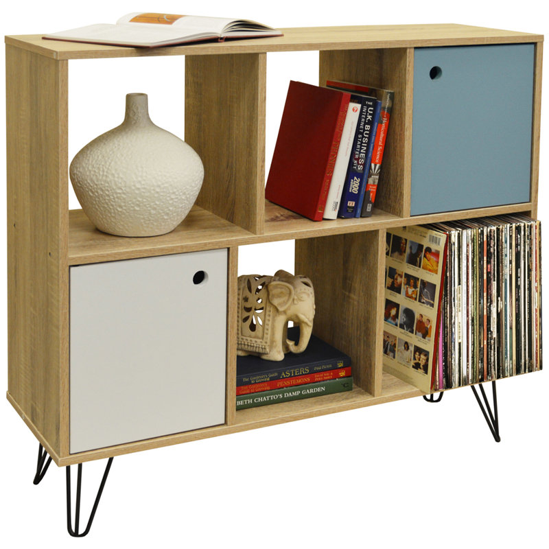 40731 87cm H x 98.5cm W Cube Bookcase, Oak/White/Blue