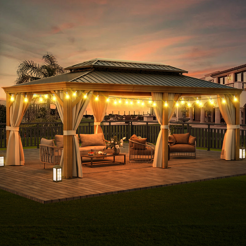 Pavillon de jardin en aluminium avec grain de bois, 19 pi x 12 pi