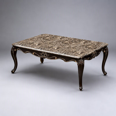 Transitional Coffee Table with Marble Top and Cabriole Legs in Dark Walnut Finish