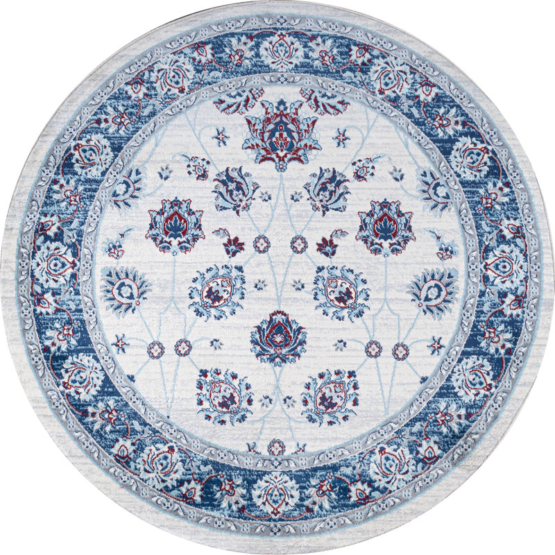 Nandita Modern Persian Vintage Moroccan Traditional Blue/Ivory/Red Rug, Round 5'