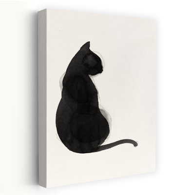 Chat noir, paysage, noir, aquarelle, art minimaliste, art de la nature