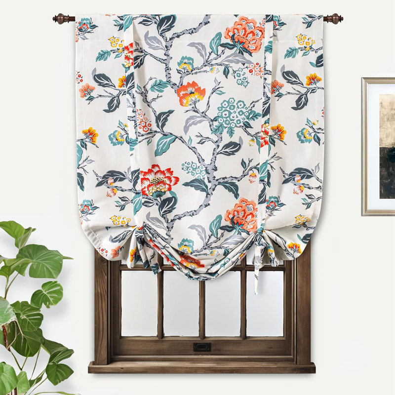 Albery Print Floral Blackout Thermal Rod Pocket Single Curtain Panel Tie Up Curtain, 31" W x 47" L