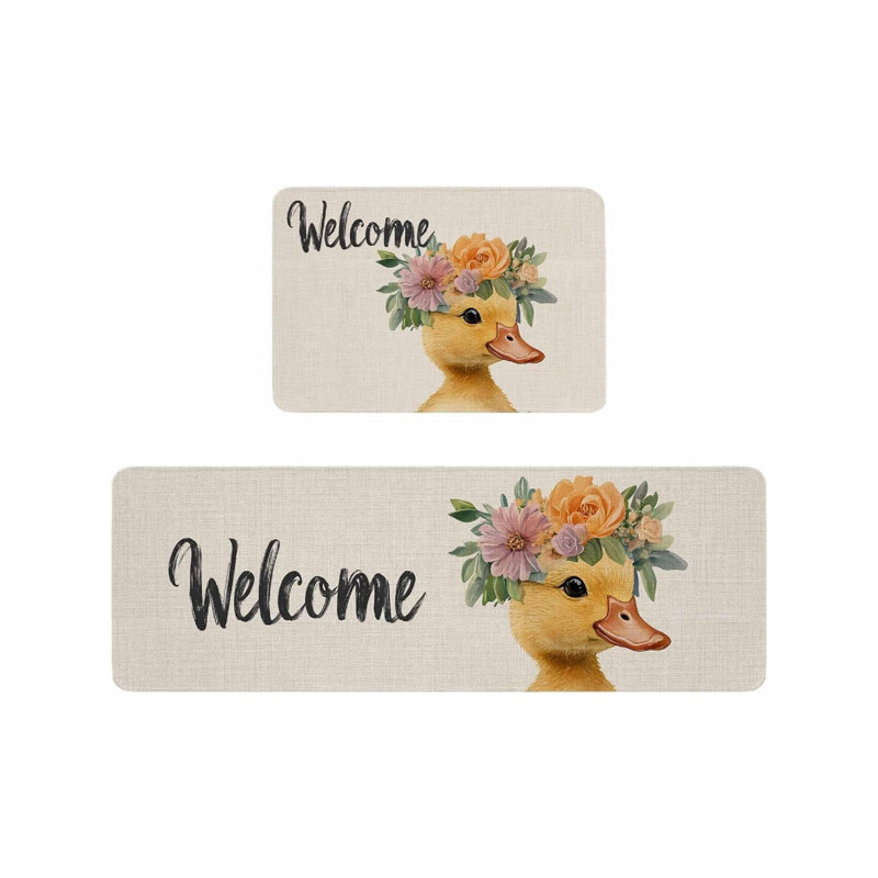 Multicolore beige, ensemble de 2 tapis de cuisine Welcome Duck