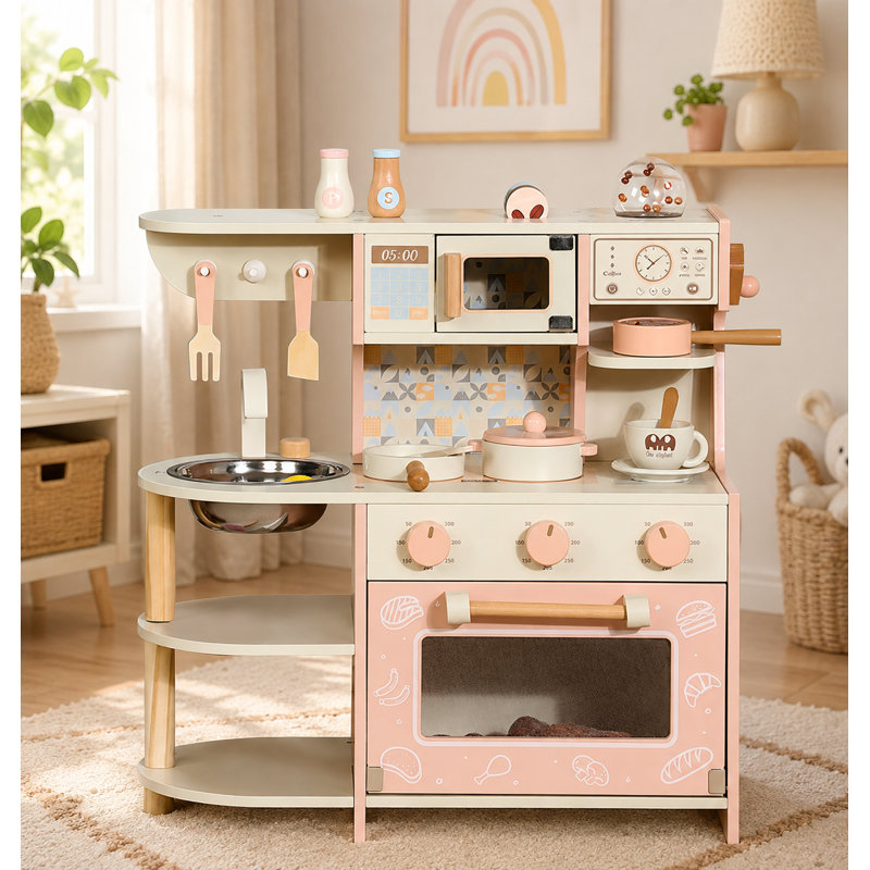Ensemble de cuisine en bois avec plaque de cuisson, four, évier et robinet, jouet de jeu pour enfants de 3 à 8 ans