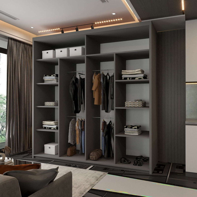 Bellarae Laminate Wardrobe, 217cm H x 203cm W x 62cm D, Grey (Grey Strip)