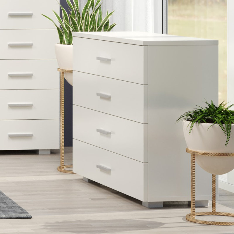 Garabed  White gloss 4 Drawer semi narrow Chest Of Drawers