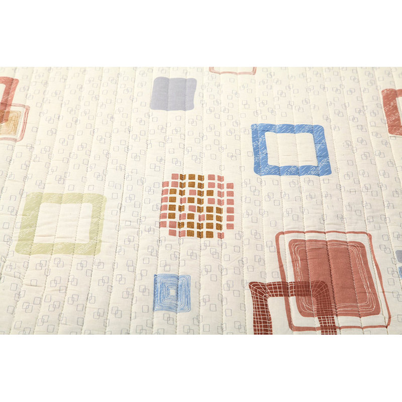 Cubic Cotton Geometric Shapes Quilt Set, Queen