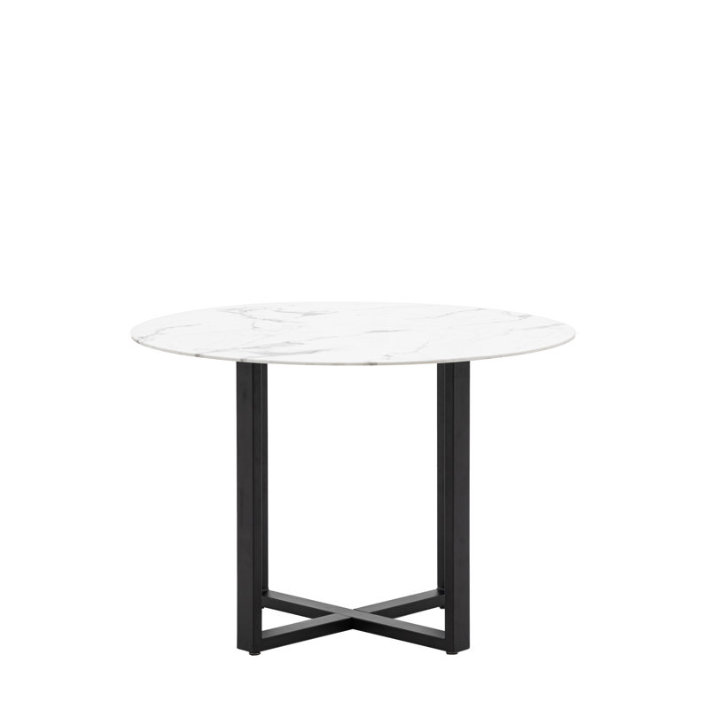 Ashariah Round Glass Top Metal Base Dining Table, White