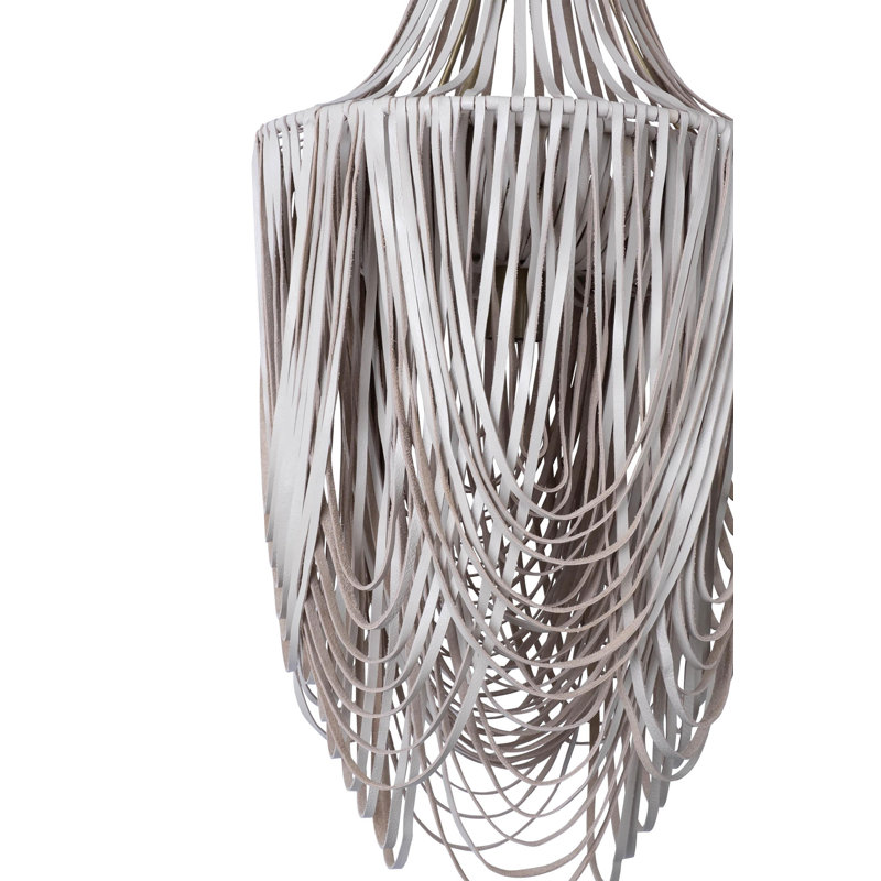 Small Leather Fringe Chandelier w/ Crown, Cream