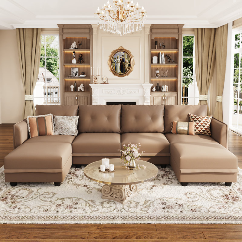 Zendejas 6 - Piece Modular U-Shape Sectional Sofa with Ottoman, Brown Faux Leather