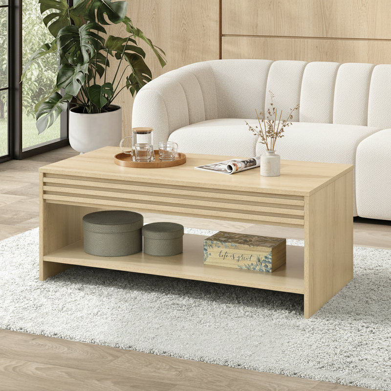 Table basse moderne Mid-Century avec détails à lattes Abba, Chêne
