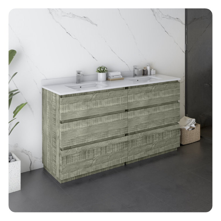 Fresca Formosa 60" Freestanding Double Sink Bathroom Vanity Set with Top and Sinks - Faucets Not Included