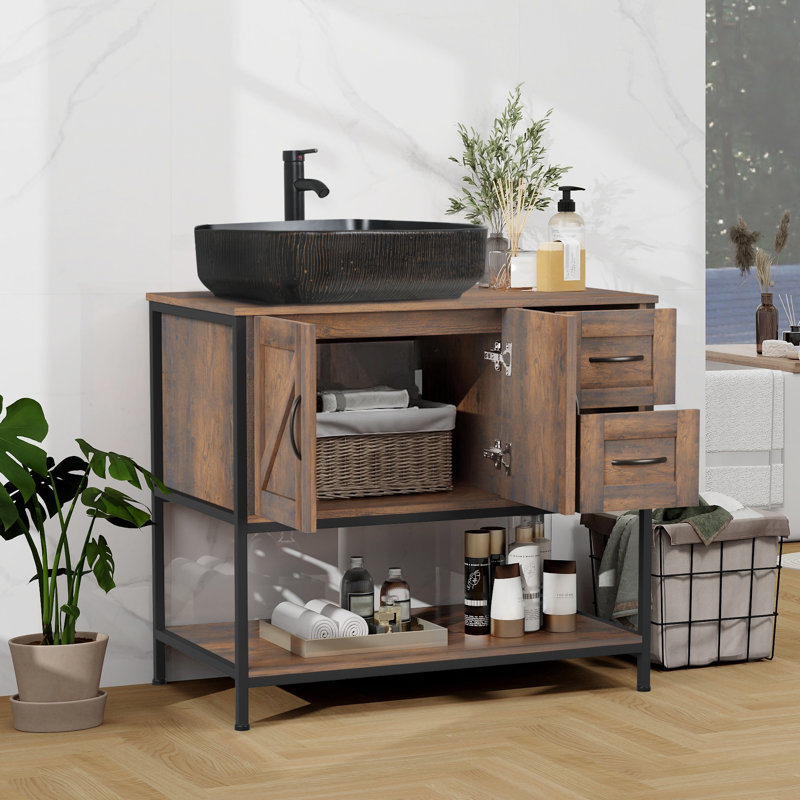 Free-Standing Farmhouse Single Bathroom Vanity With Sink, 36"