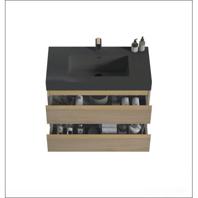 36" Natural oak Bathroom Vanity with Sink, Large Storage Wall Mounted Floating Bathroom Vanity