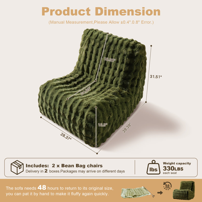 Fauteuil à billes 28,37 po, sans méridienne, sans méridienne (ensemble de 2, Vert