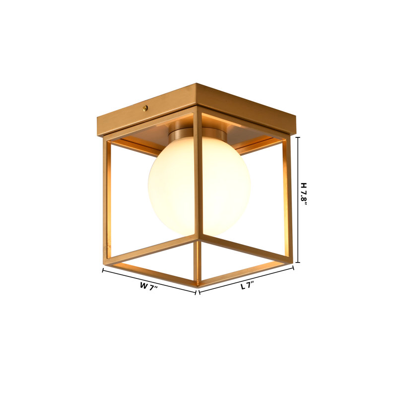 Modern 1 Light Brass Square Flush Mount