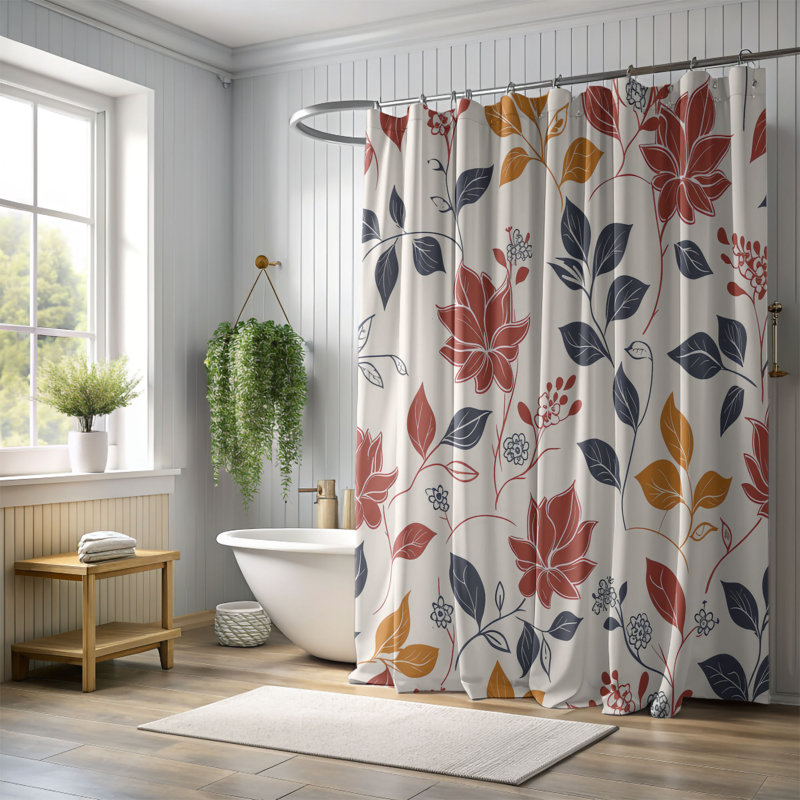 Rideau de douche standard 1 pièce Dozia Freeform Flowers, H 74 po x l 71 po