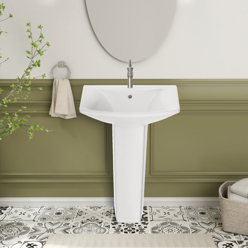 TOBILI 19.1 " 33.86 " Tall Ceramic U-Shaped Bathroom Sink and Overflow Hole